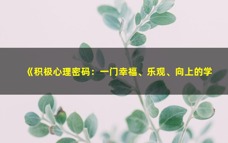 《积极心理密码：一门幸福、乐观、向上的学问[精品]》