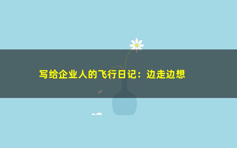写给企业人的飞行日记：边走边想
